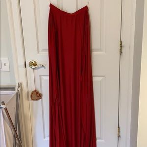 Fire red maxi dress with slit and tie
